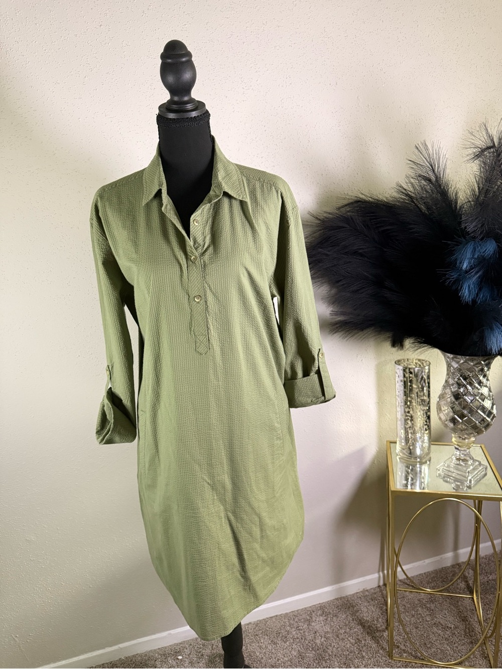 NWT Southern Tide Seagrass Green Seersucker Shirt Dress Size Large - Picture 3 of 12